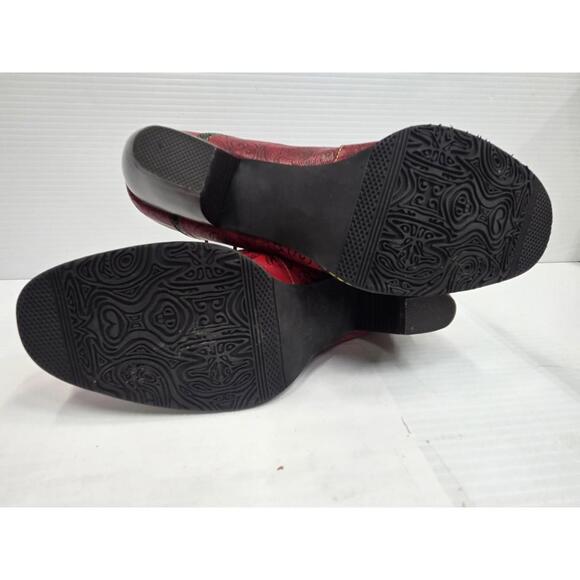 Red Paisley Heel Shoes Womens Size 39 US 8 Lace Up Leather Print Vintage Style - Picture 8 of 13